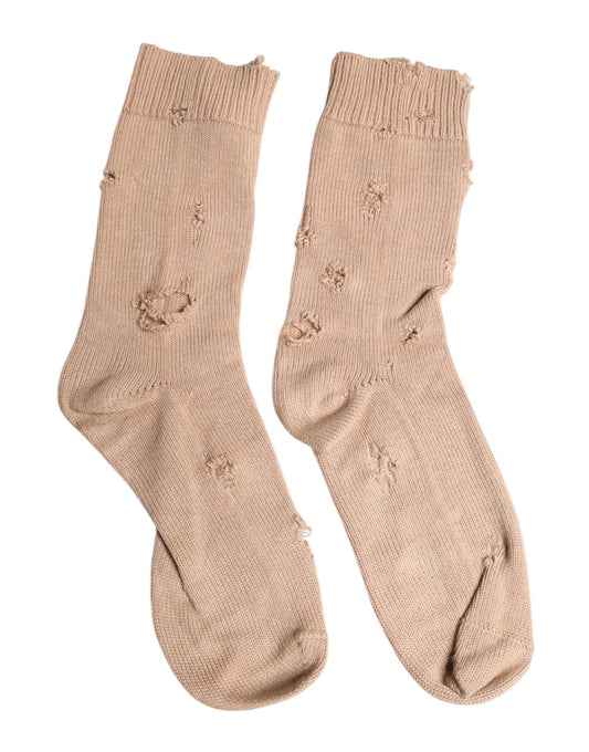 Dolce & Gabbana Beige Solid Stretch Mid Calf Men's Socks