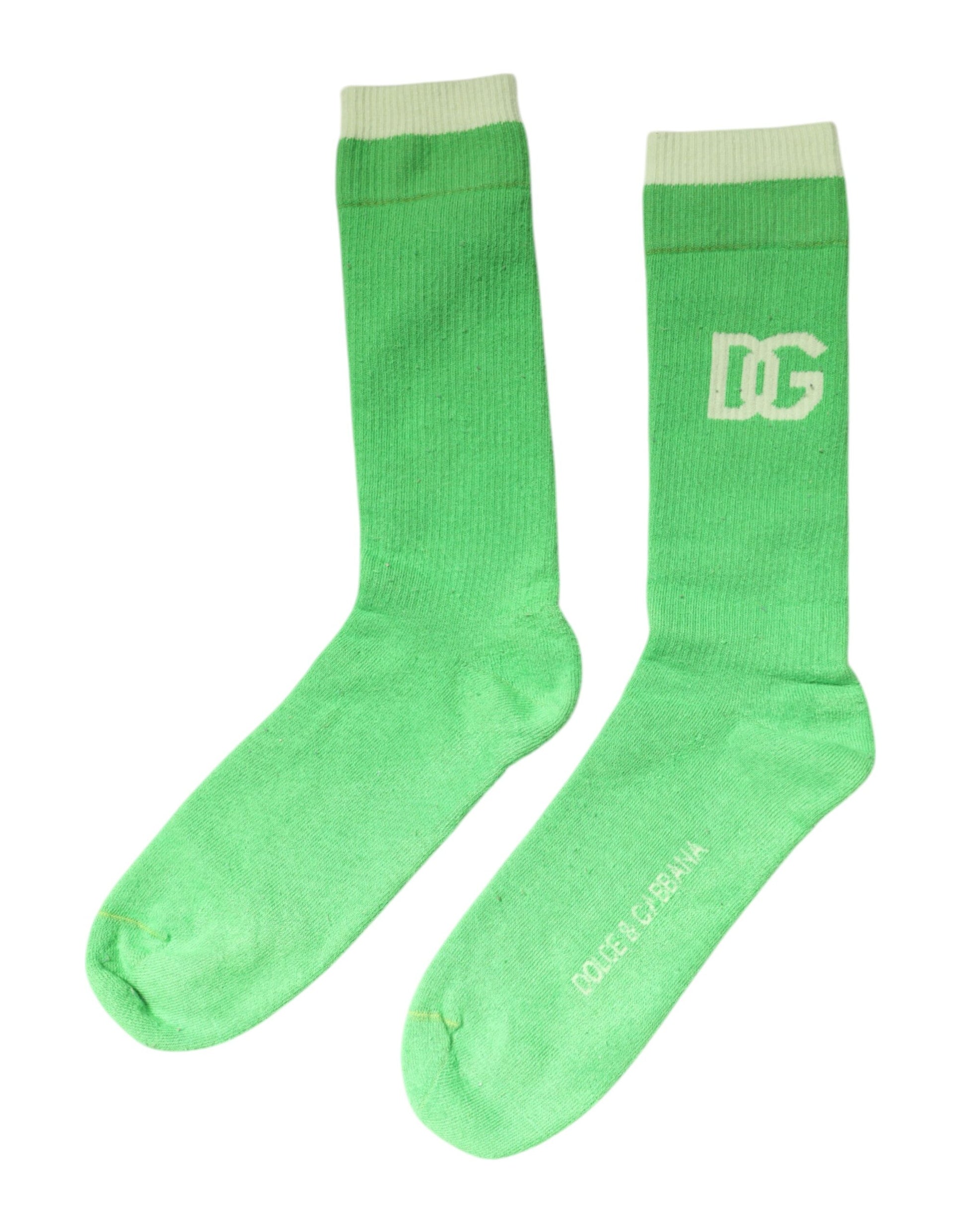 Dolce & Gabbana Green DG Logo Mid Calf Men's Nylon Socks