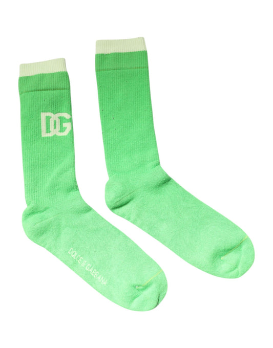 Dolce & Gabbana Green DG Logo Mid Calf Men's Nylon Socks