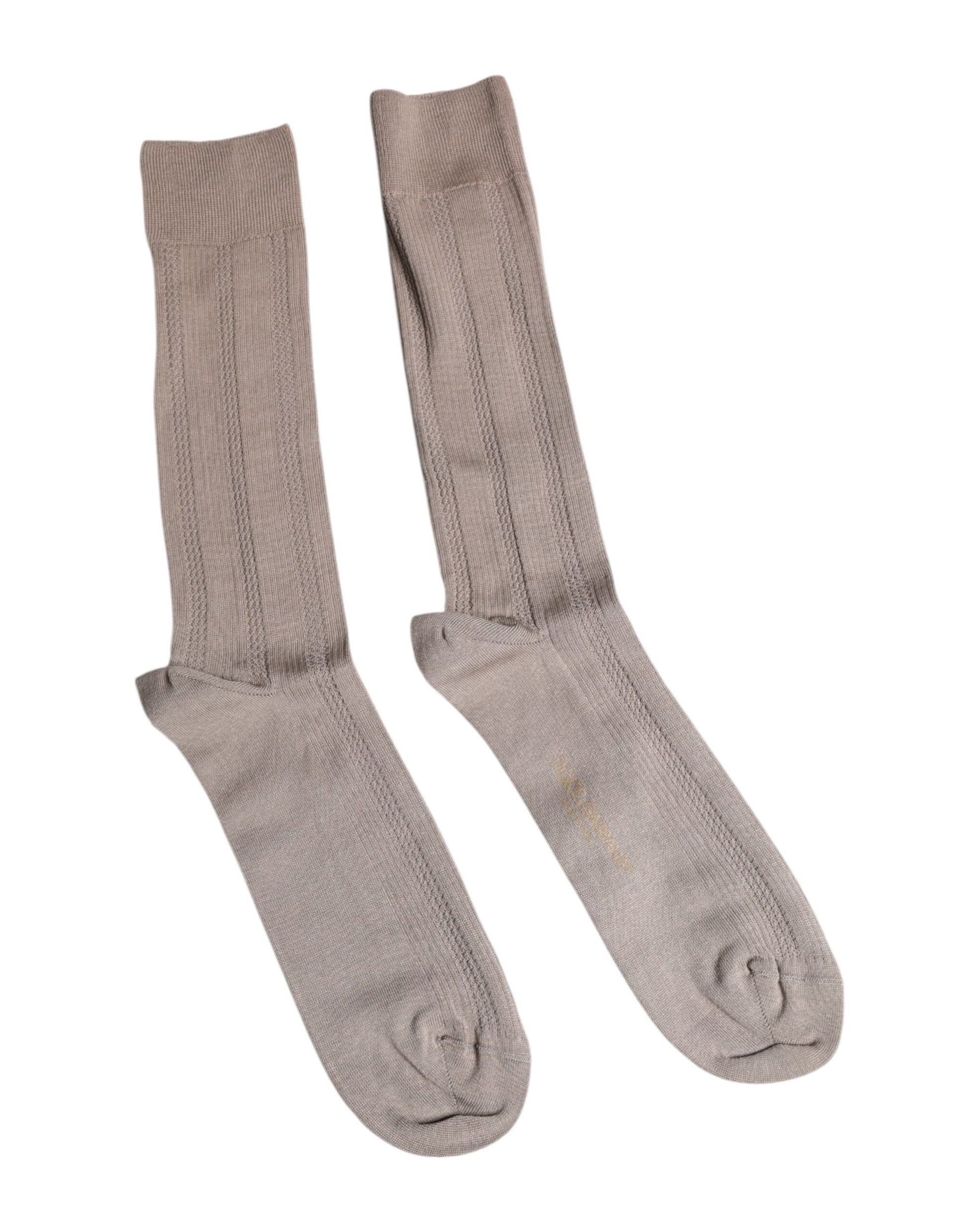 Dolce & Gabbana Brown Cotton Stretch Over Calf Socks