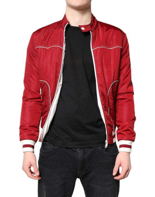 Dolce & Gabbana Red Nylon Full Zip Bomber Jacket for Men