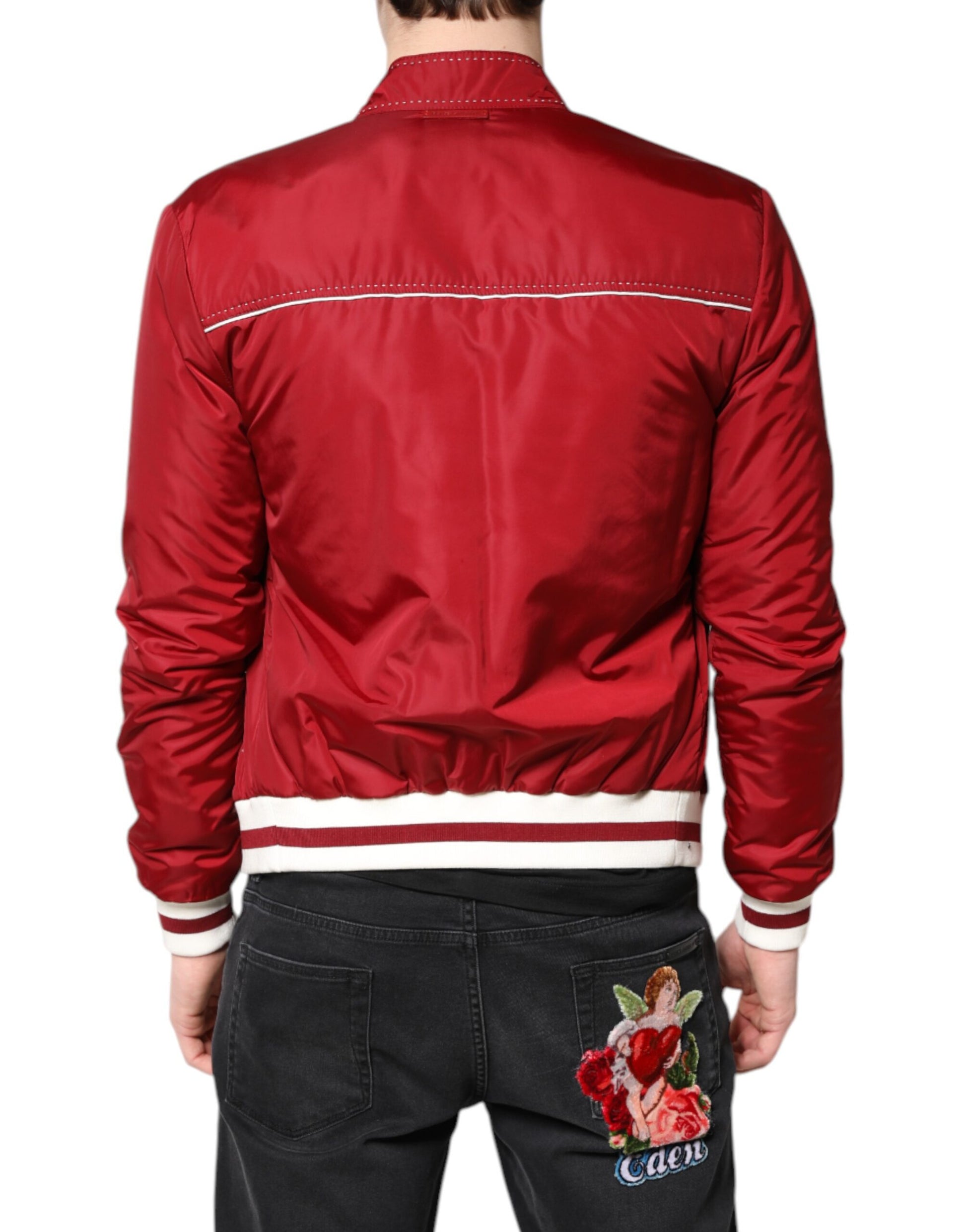 Dolce & Gabbana Red Nylon Full Zip Bomber Jacket for Men