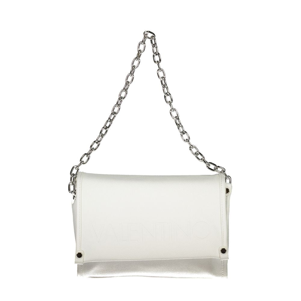 Mario Valentino White Faux Leather Handbag with Chain Shoulder Handle