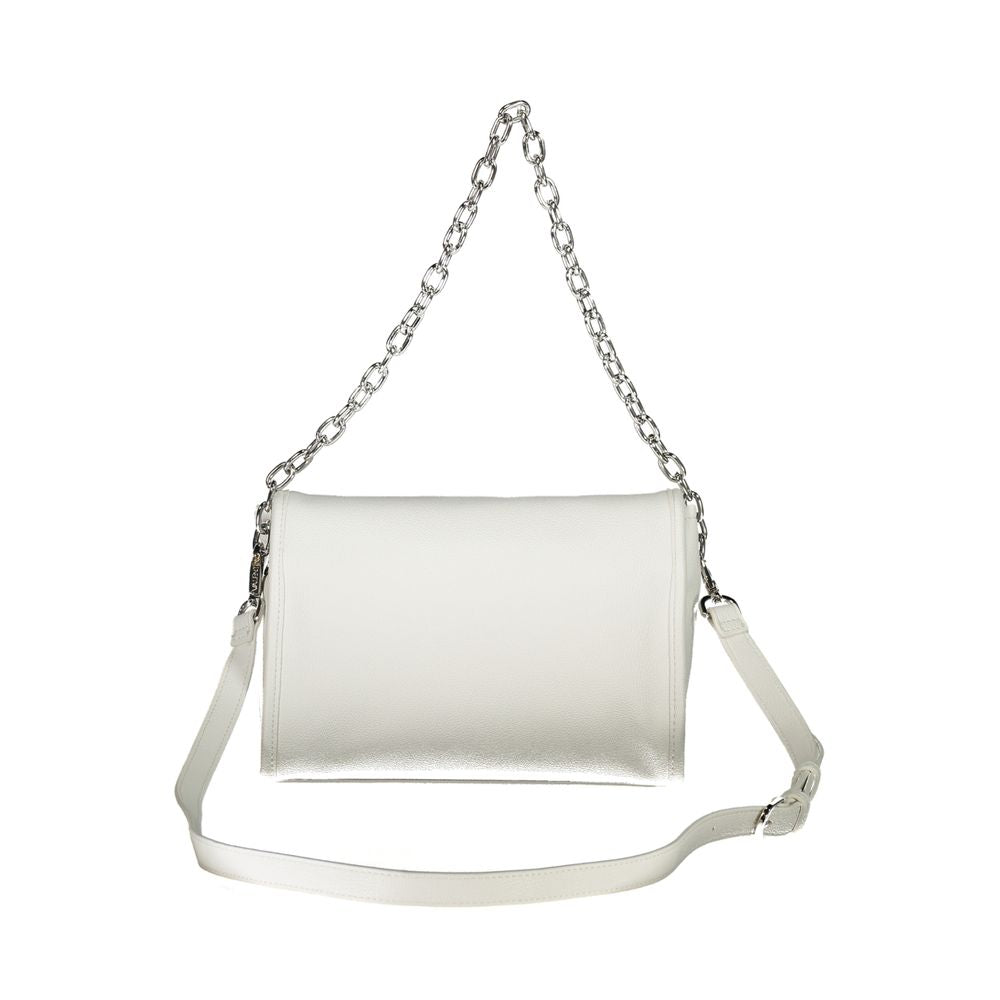 Mario Valentino White Faux Leather Handbag with Chain Shoulder Handle