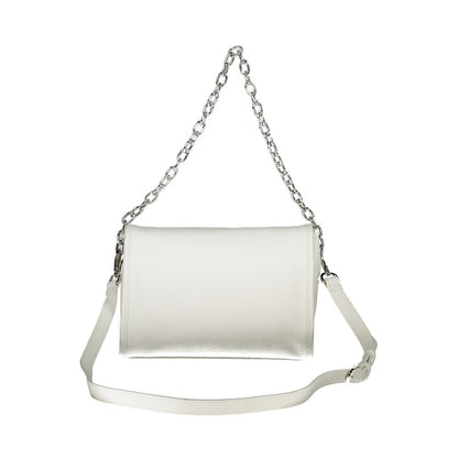 Mario Valentino White Faux Leather Handbag with Chain Shoulder Handle