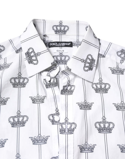 Dolce & Gabbana White Crown Cotton GOLD Formal Dress Shirt