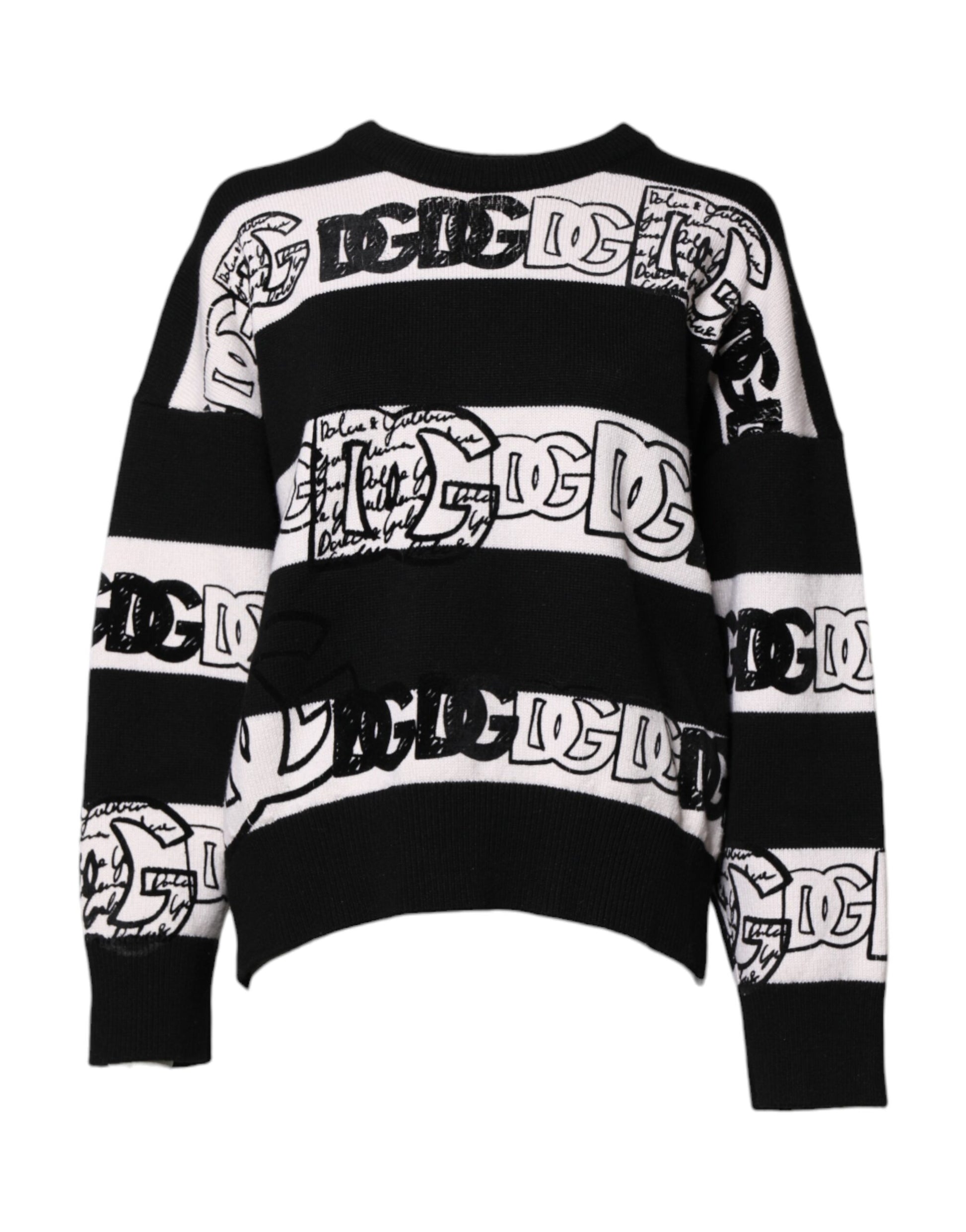 Dolce & Gabbana Black & White Logo Print Cashmere Pullover Sweater