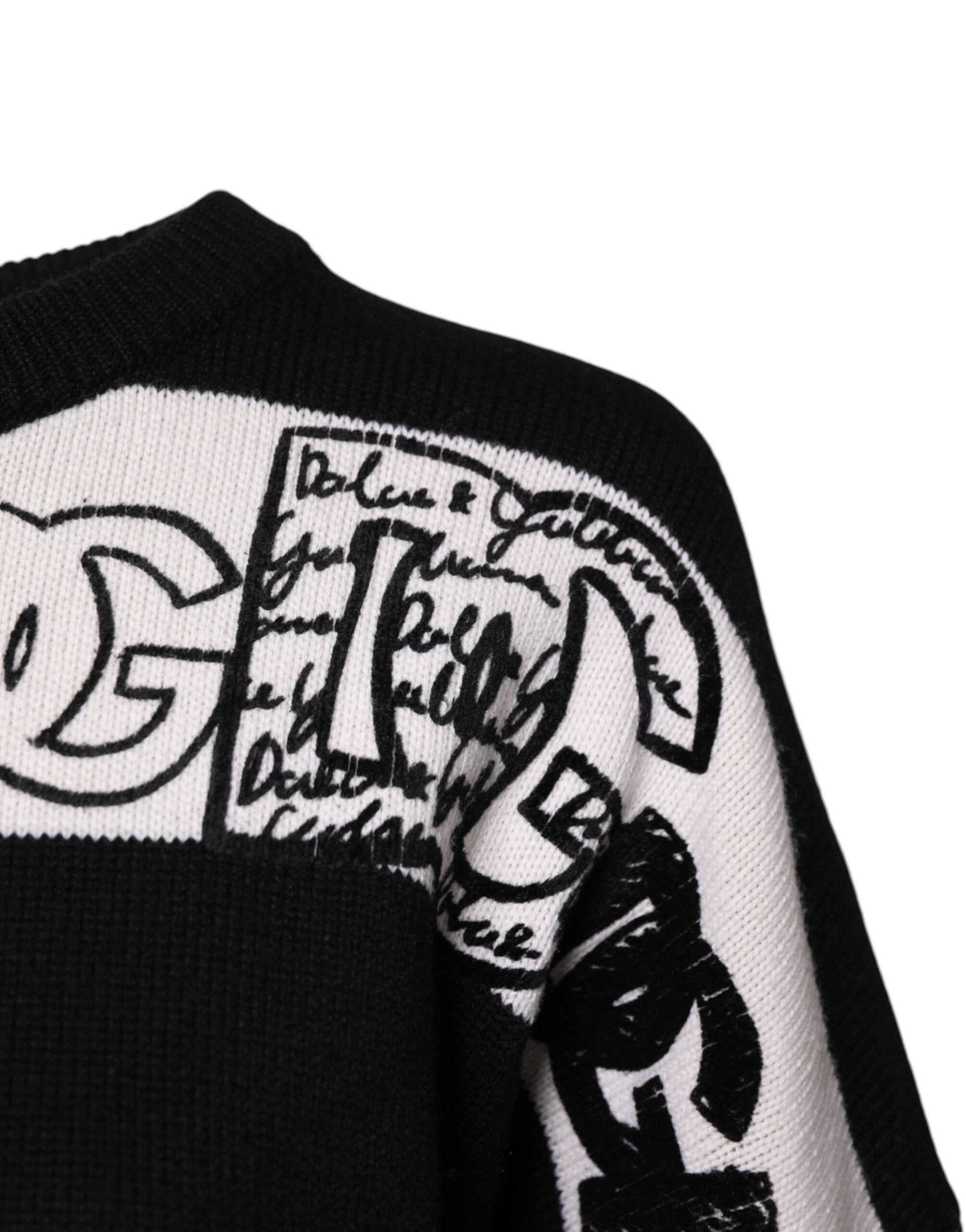 Dolce & Gabbana Black & White Logo Print Cashmere Pullover Sweater