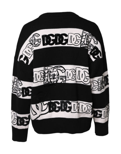 Dolce & Gabbana Black & White Logo Print Cashmere Pullover Sweater