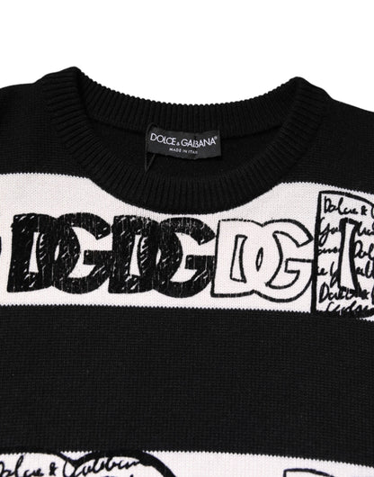 Dolce & Gabbana Black & White Logo Print Cashmere Pullover Sweater