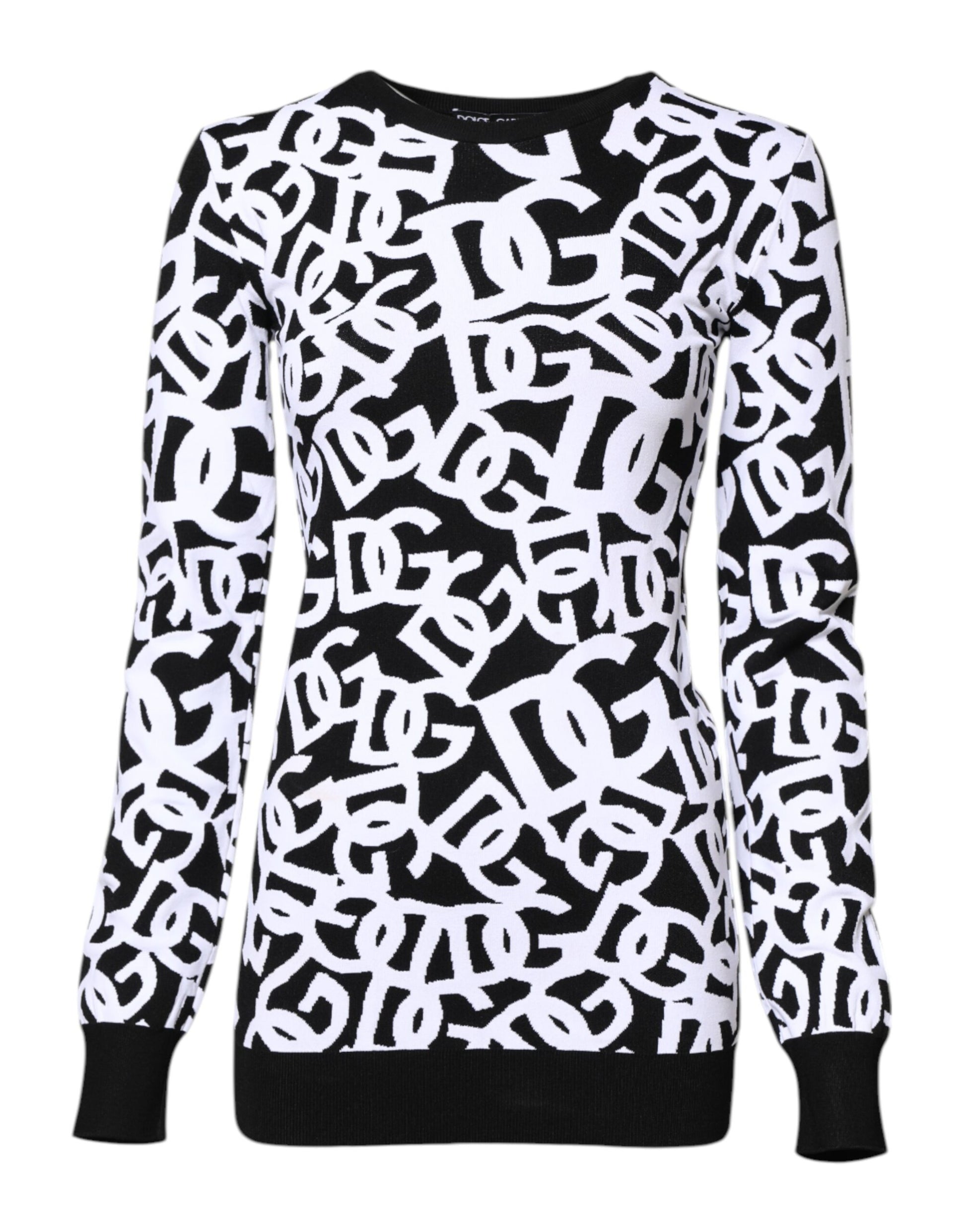 Dolce & Gabbana Black & White Logo Print Women Pullover Sweater