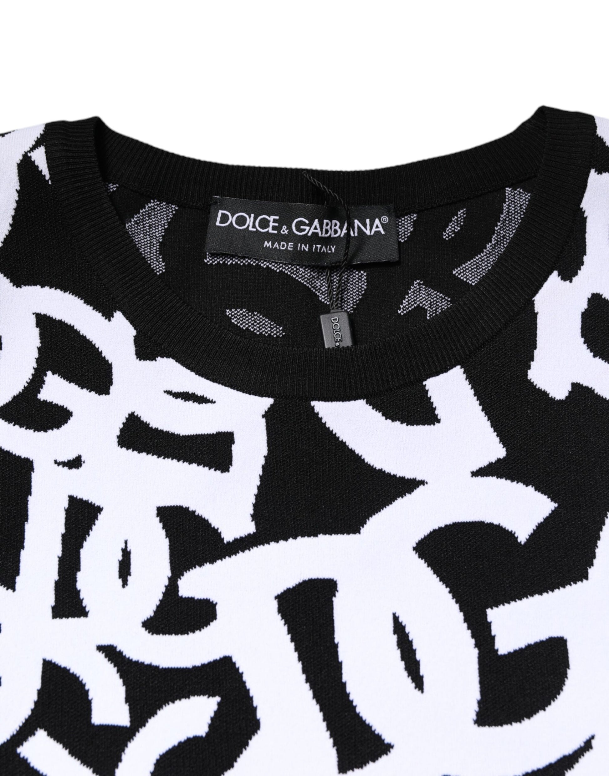 Dolce & Gabbana Black & White Logo Print Women Pullover Sweater