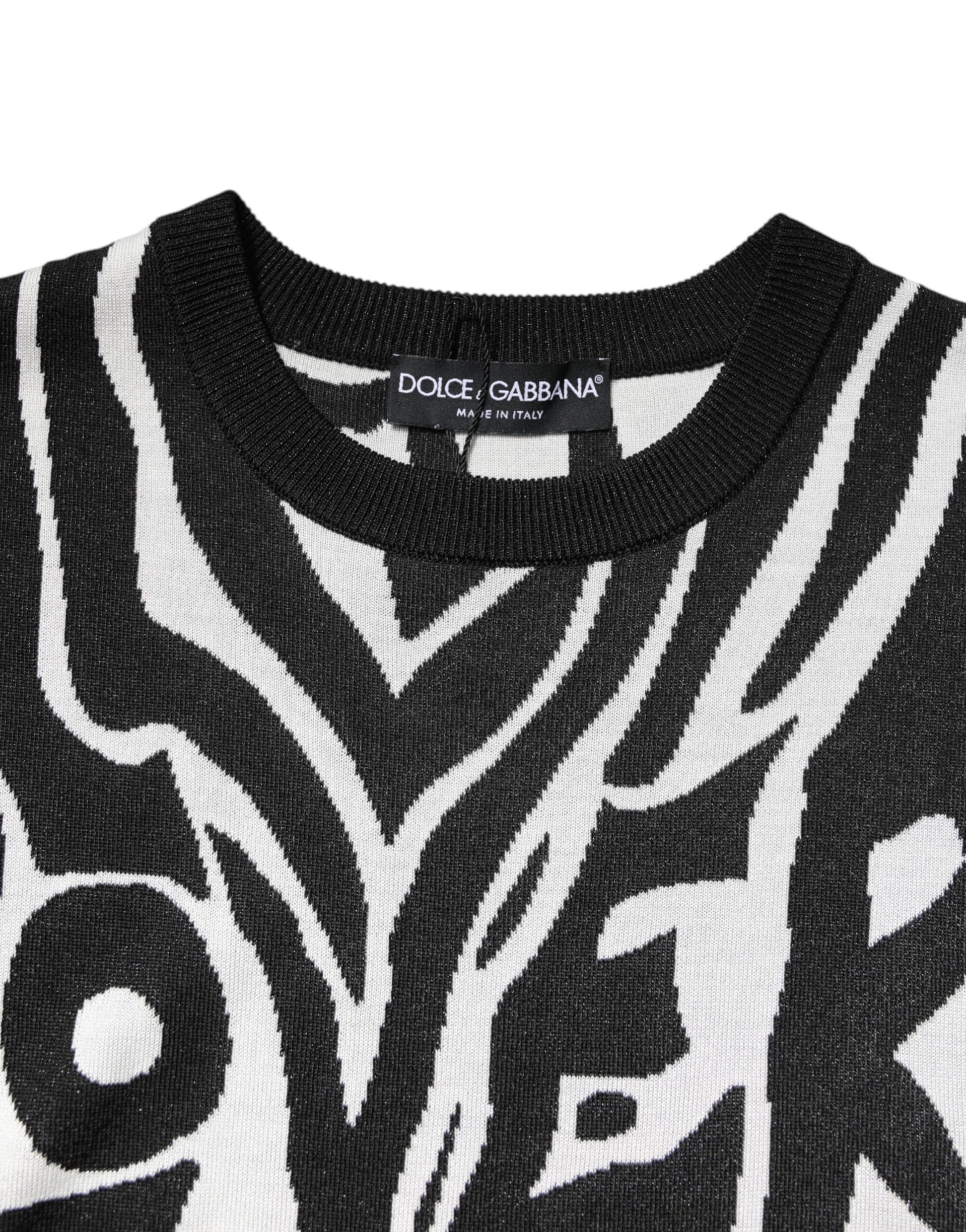 Dolce & Gabbana Black and White Print Women's Pullover Sweater