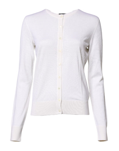 Dolce & Gabbana White Cashmere Crew Neck Cardigan Sweater