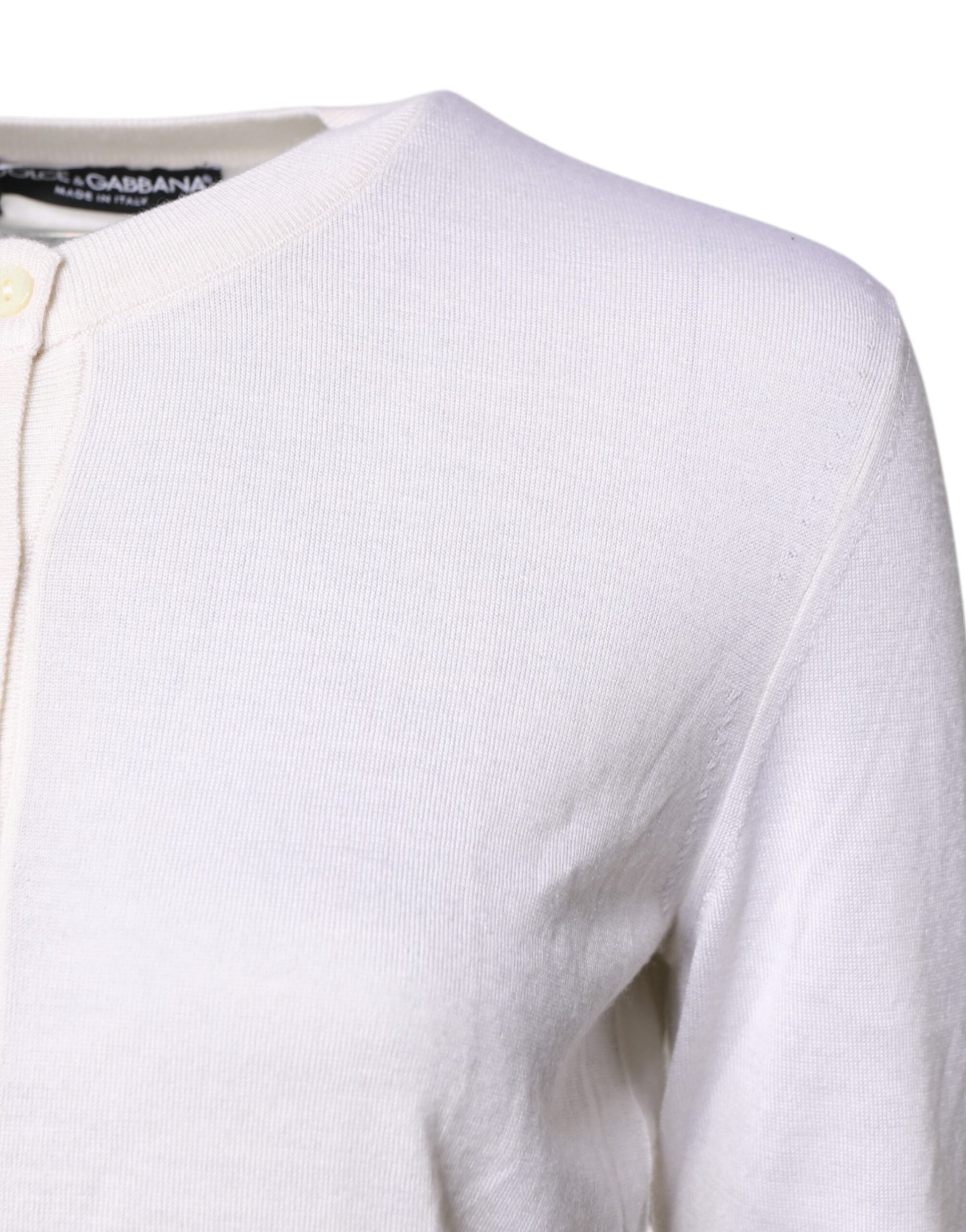 Dolce & Gabbana White Cashmere Crew Neck Cardigan Sweater