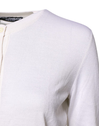 Dolce & Gabbana White Cashmere Crew Neck Cardigan Sweater