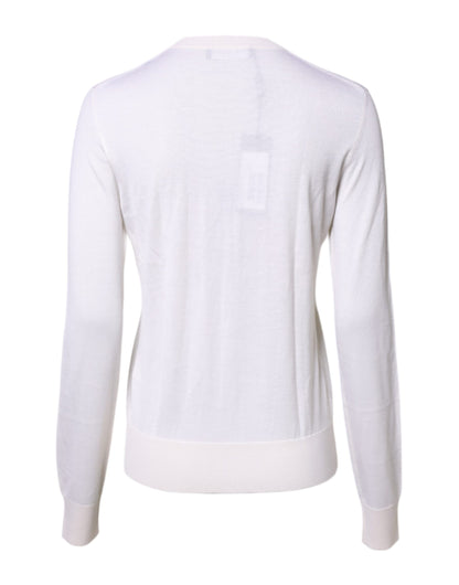 Dolce & Gabbana White Cashmere Crew Neck Cardigan Sweater