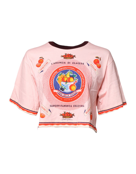 Dolce & Gabbana Pink Print Cotton Cropped Top