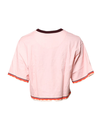 Dolce & Gabbana Pink Print Cotton Cropped Top