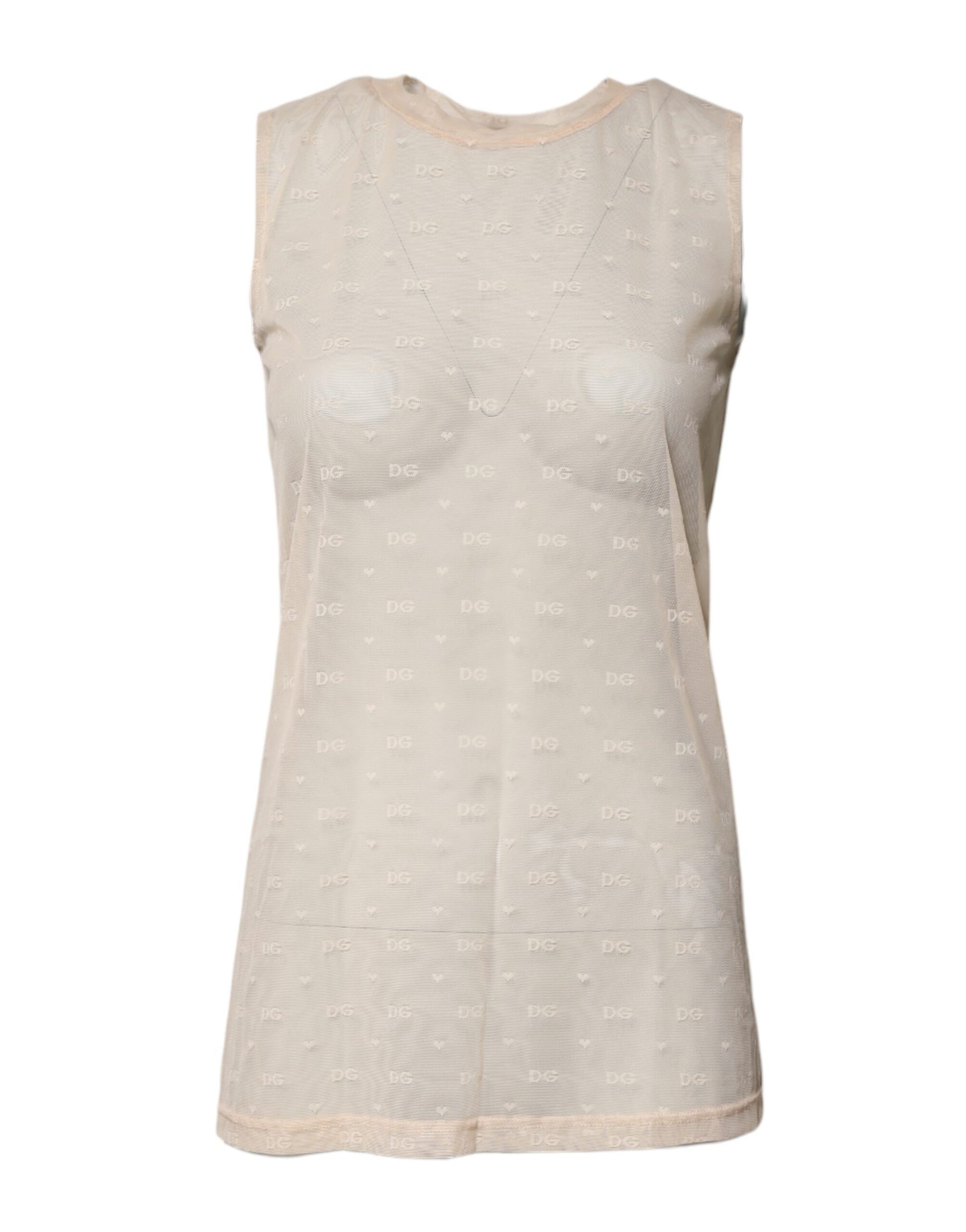 Dolce & Gabbana Ivory Sheer Short Sleeveless Tank Top