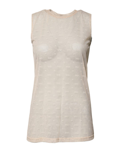 Dolce & Gabbana Ivory Sheer Short Sleeveless Tank Top