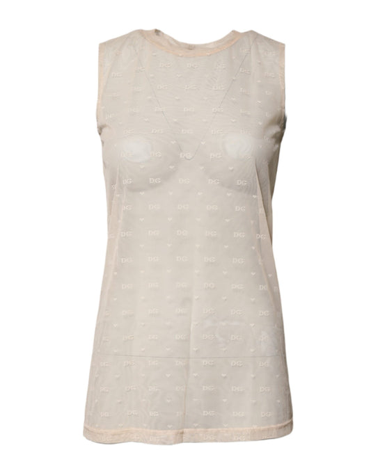 Dolce & Gabbana Ivory Sheer Short Sleeveless Tank Top