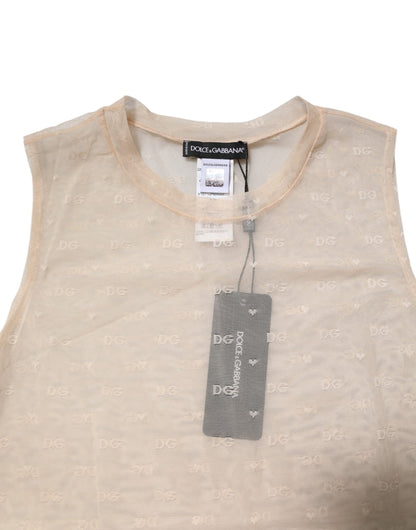 Dolce & Gabbana Ivory Sheer Short Sleeveless Tank Top