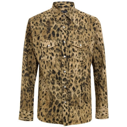 Tom Ford Leopard Slim Shirt for Men - Beige and Brown