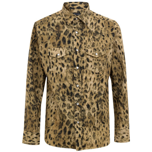 Tom Ford Leopard Slim Shirt for Men - Beige and Brown