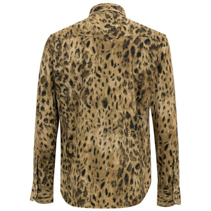 Tom Ford Leopard Slim Shirt for Men - Beige and Brown