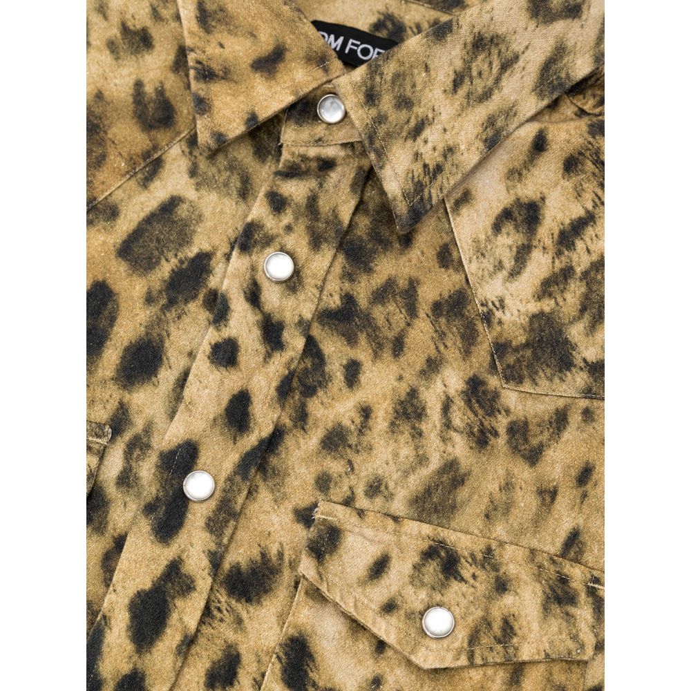 Tom Ford Leopard Slim Shirt for Men - Beige and Brown