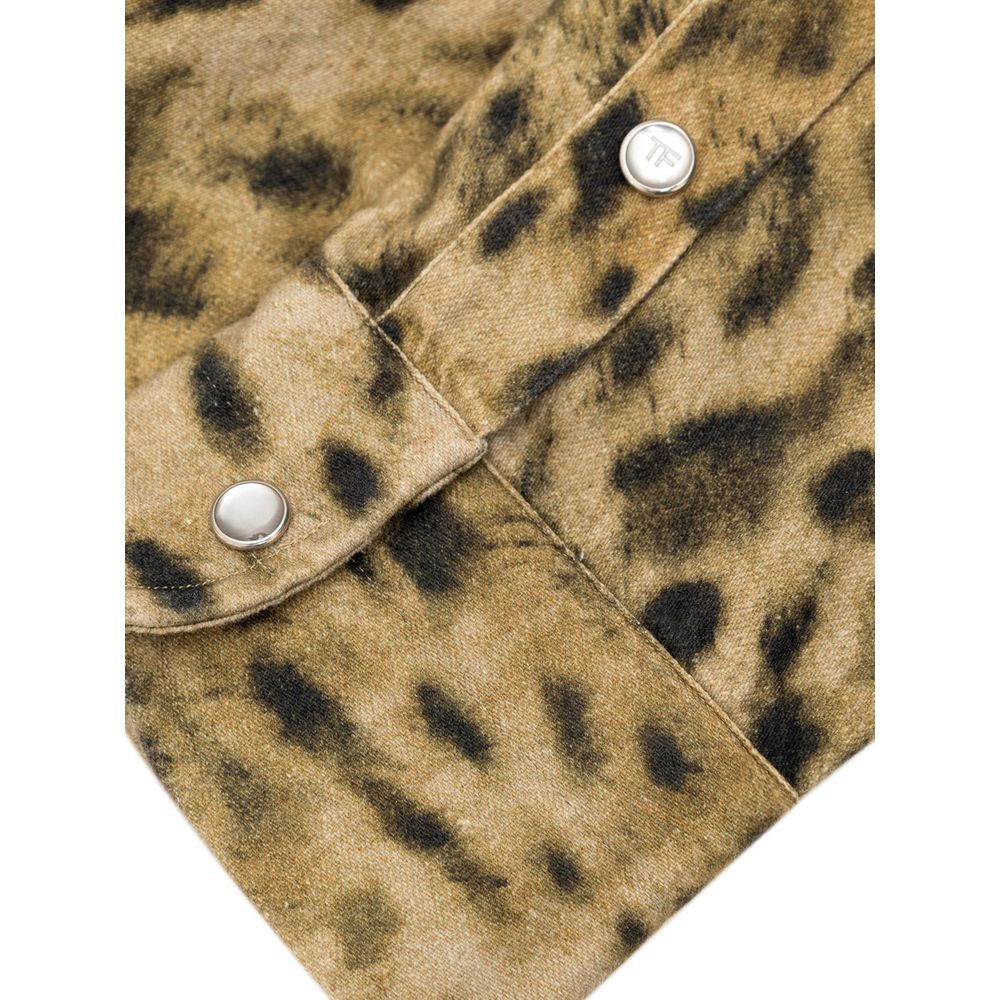 Tom Ford Leopard Slim Shirt for Men - Beige and Brown