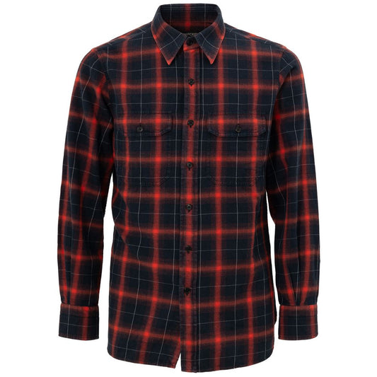 Tom Ford Bicolor Linen Shirt: Red and Black Checked Elegance