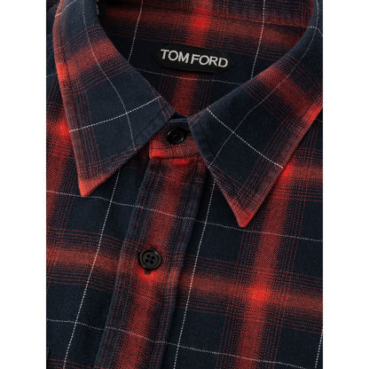 Tom Ford Bicolor Linen Shirt: Red and Black Checked Elegance