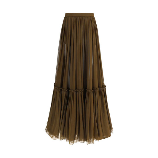 Saint Laurent Flounced Long Skirt