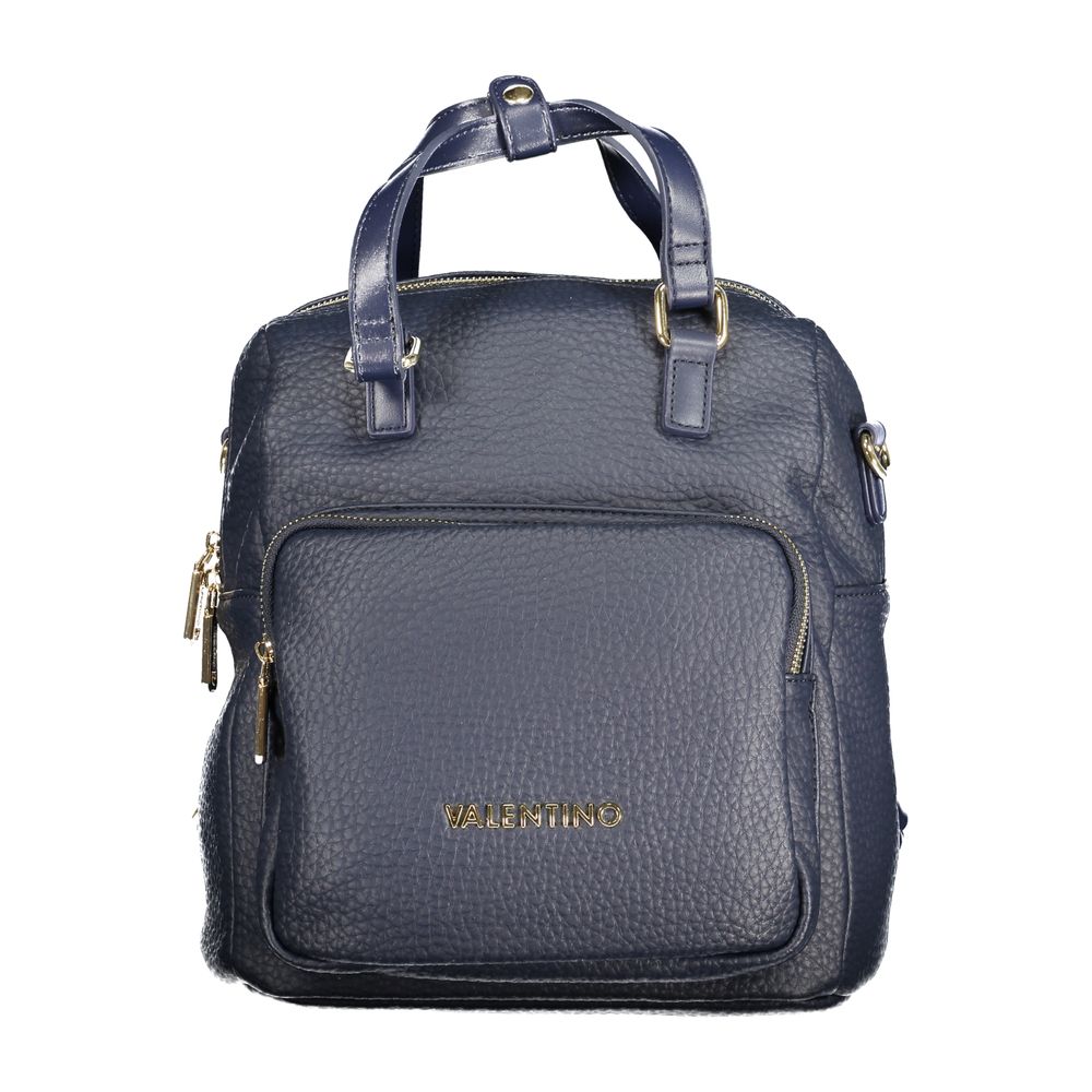 Mario Valentino Blue Leather-Finish Backpack with Logo Detail