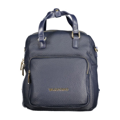 Mario Valentino Blue Leather-Finish Backpack with Logo Detail