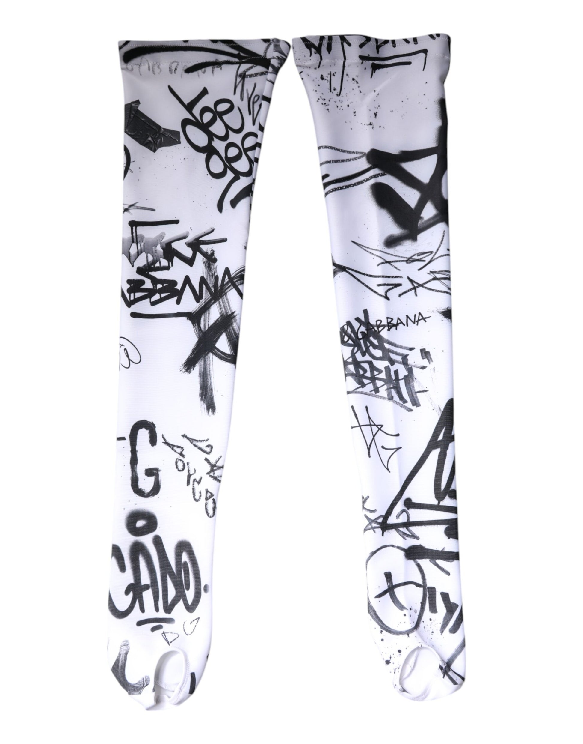 Dolce & Gabbana White Graffiti Cotton Over Calf Stockings Socks
