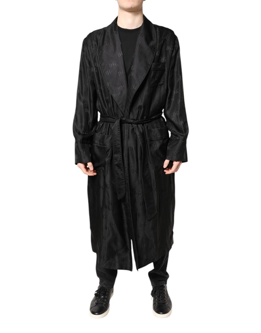 Dolce & Gabbana Black Silk DG Logo Men Wrap Robe Coat Jacket
