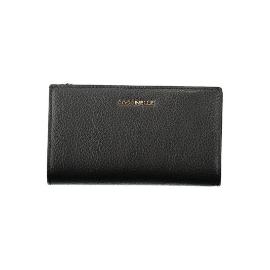 Coccinelle Black Leather Women Wallet - Metallic Soft Elegance
