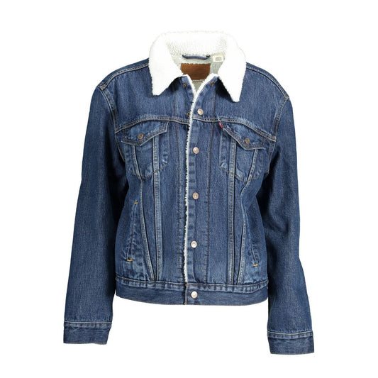 Levi's Blue Cotton Women Jacket with Fur Trim