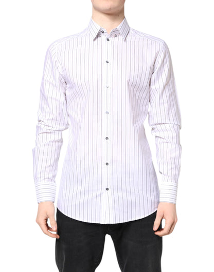 Dolce & Gabbana White Stripes Cotton GOLD Formal Dress Shirt