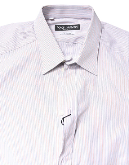 Dolce & Gabbana White Striped Cotton GOLD Long Sleeves Shirt
