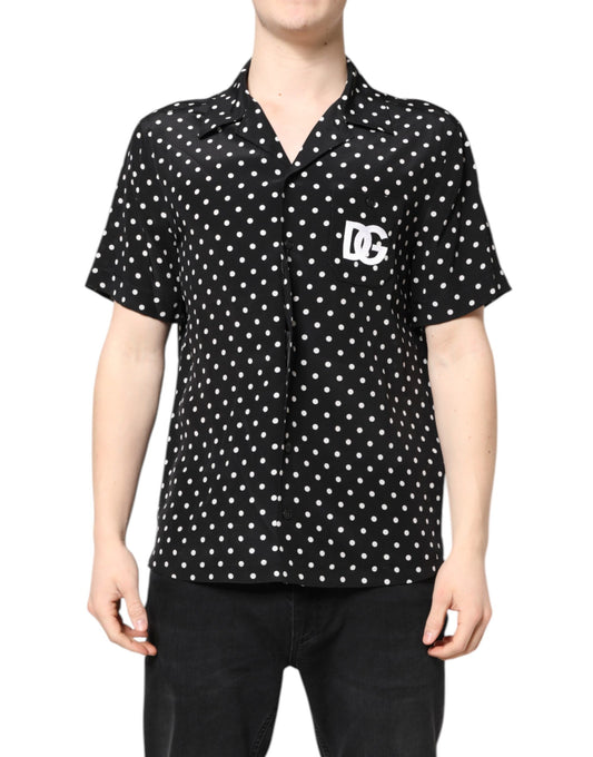 Dolce & Gabbana Black Polka Dot Short Sleeve Silk Casual Shirt