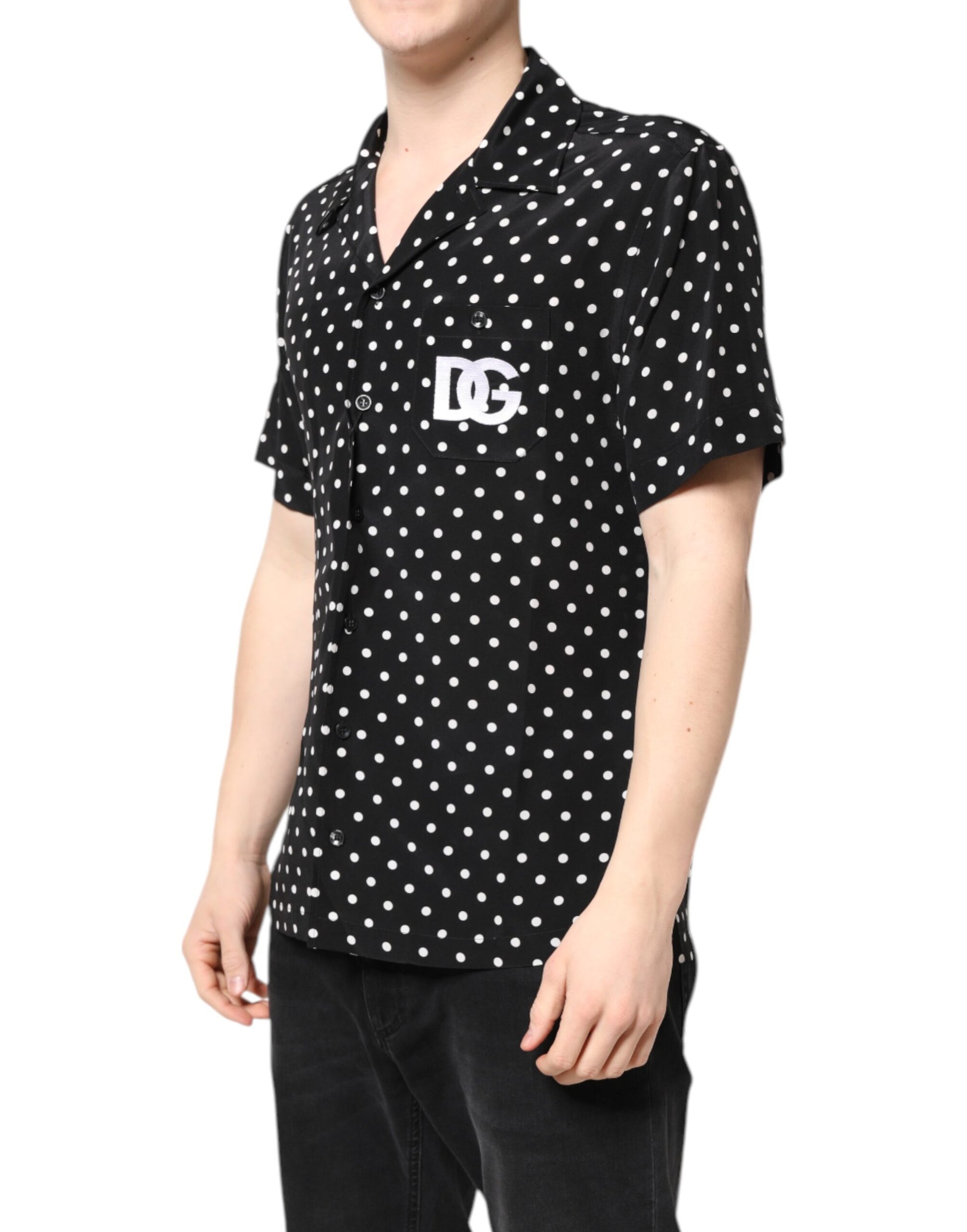 Dolce & Gabbana Black Polka Dot Short Sleeve Silk Casual Shirt