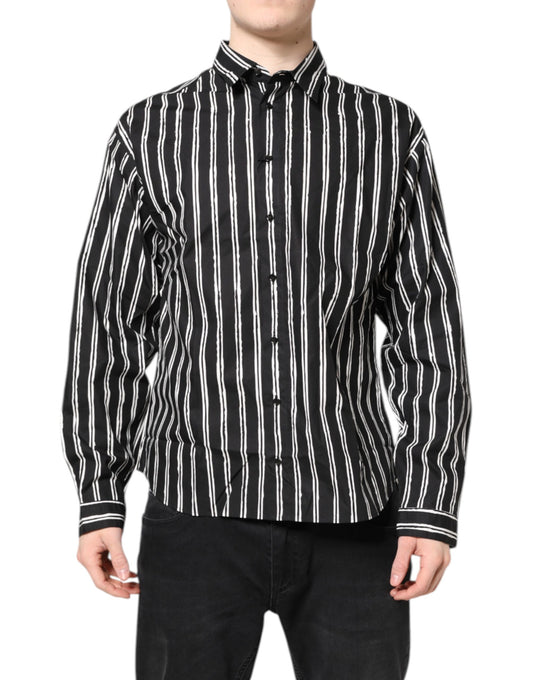 Dolce & Gabbana Black and White Striped Cotton Dress Shirt