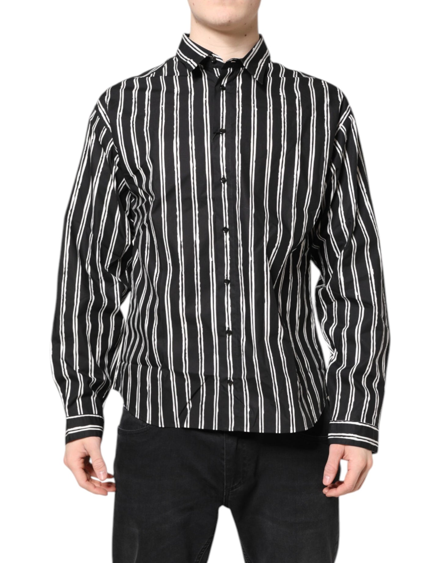 Dolce & Gabbana Black and White Striped Cotton Dress Shirt