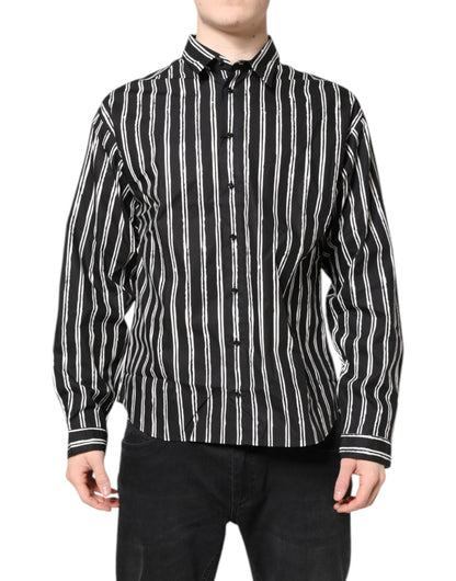 Dolce & Gabbana Black and White Striped Cotton Dress Shirt