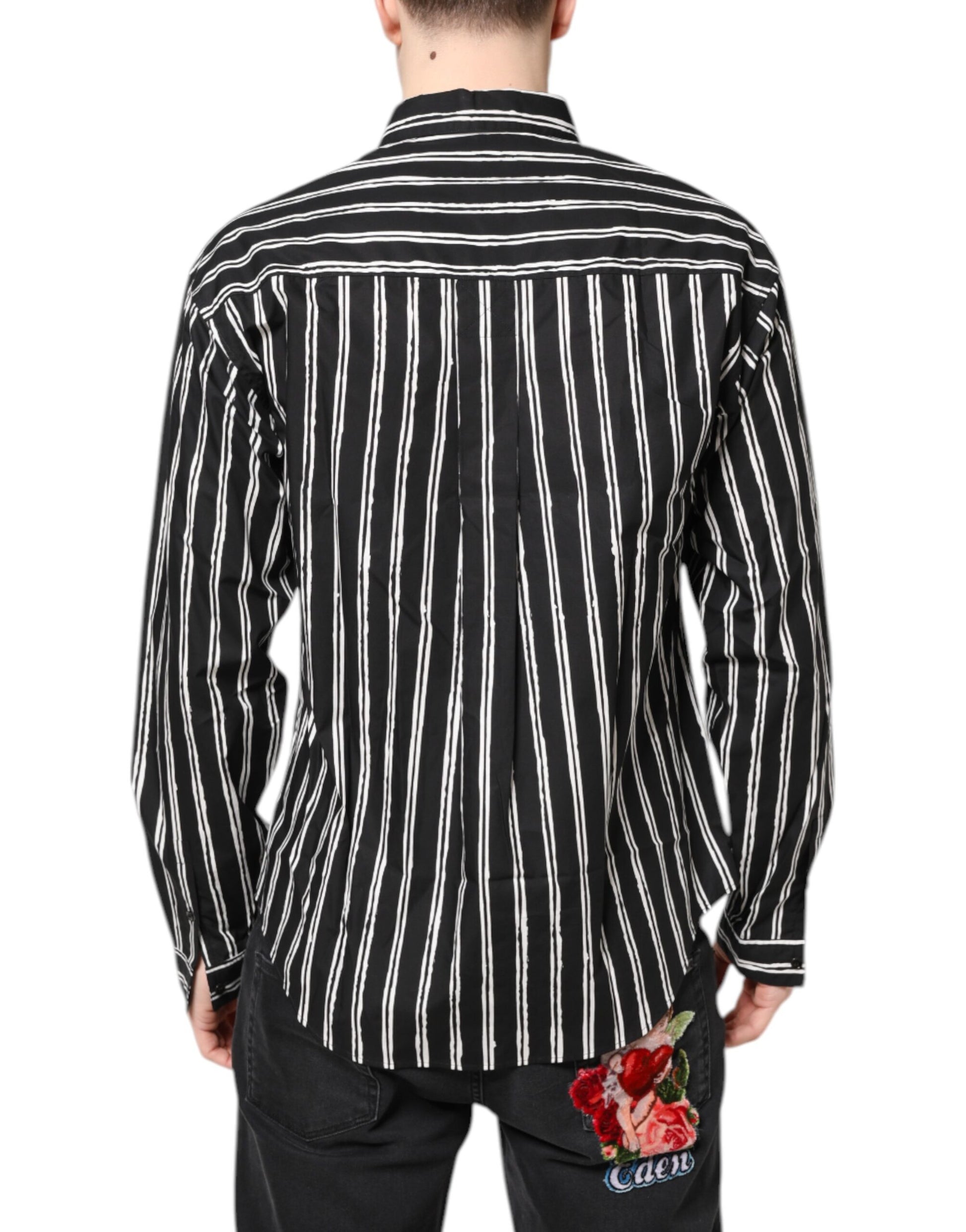 Dolce & Gabbana Black and White Striped Cotton Dress Shirt