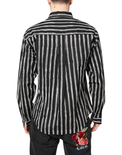 Dolce & Gabbana Black and White Striped Cotton Dress Shirt